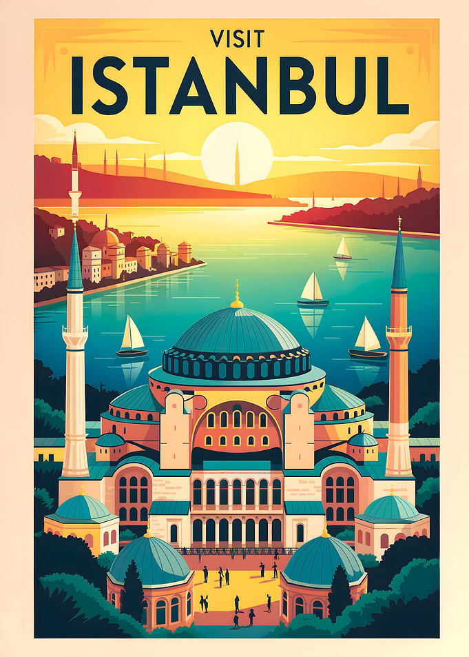 Visit Istanbul Travel Poster Illustration