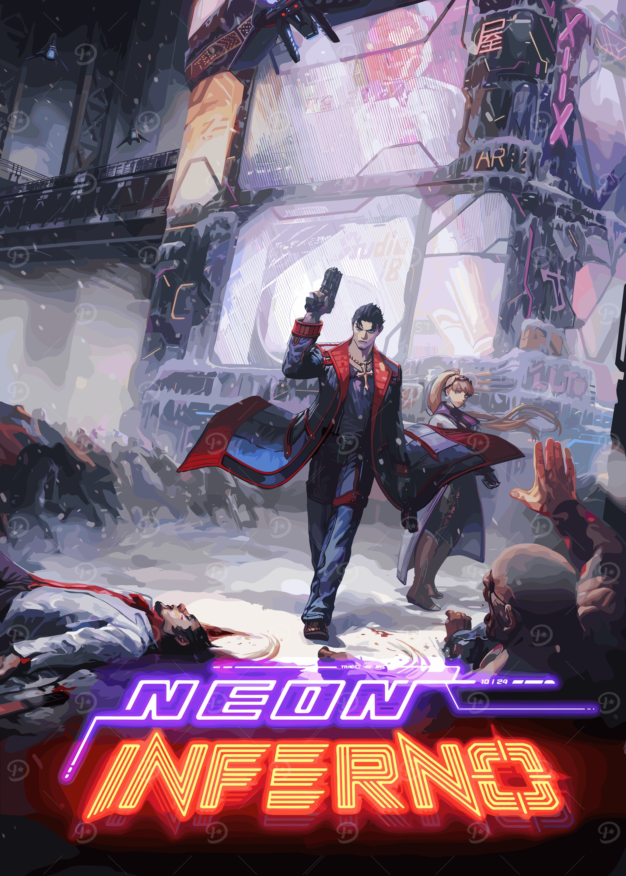 Neon Inferno: Cyberpunk Action Scene