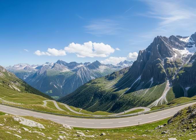 Mountain Pass Road with Blue Sky