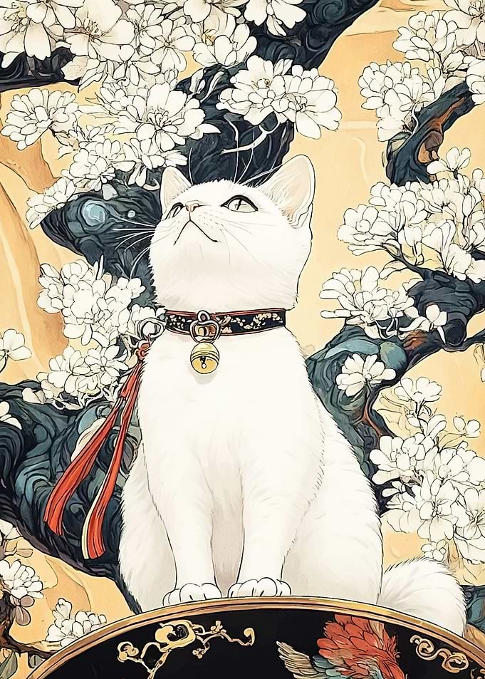Cat Cherry Blossoms