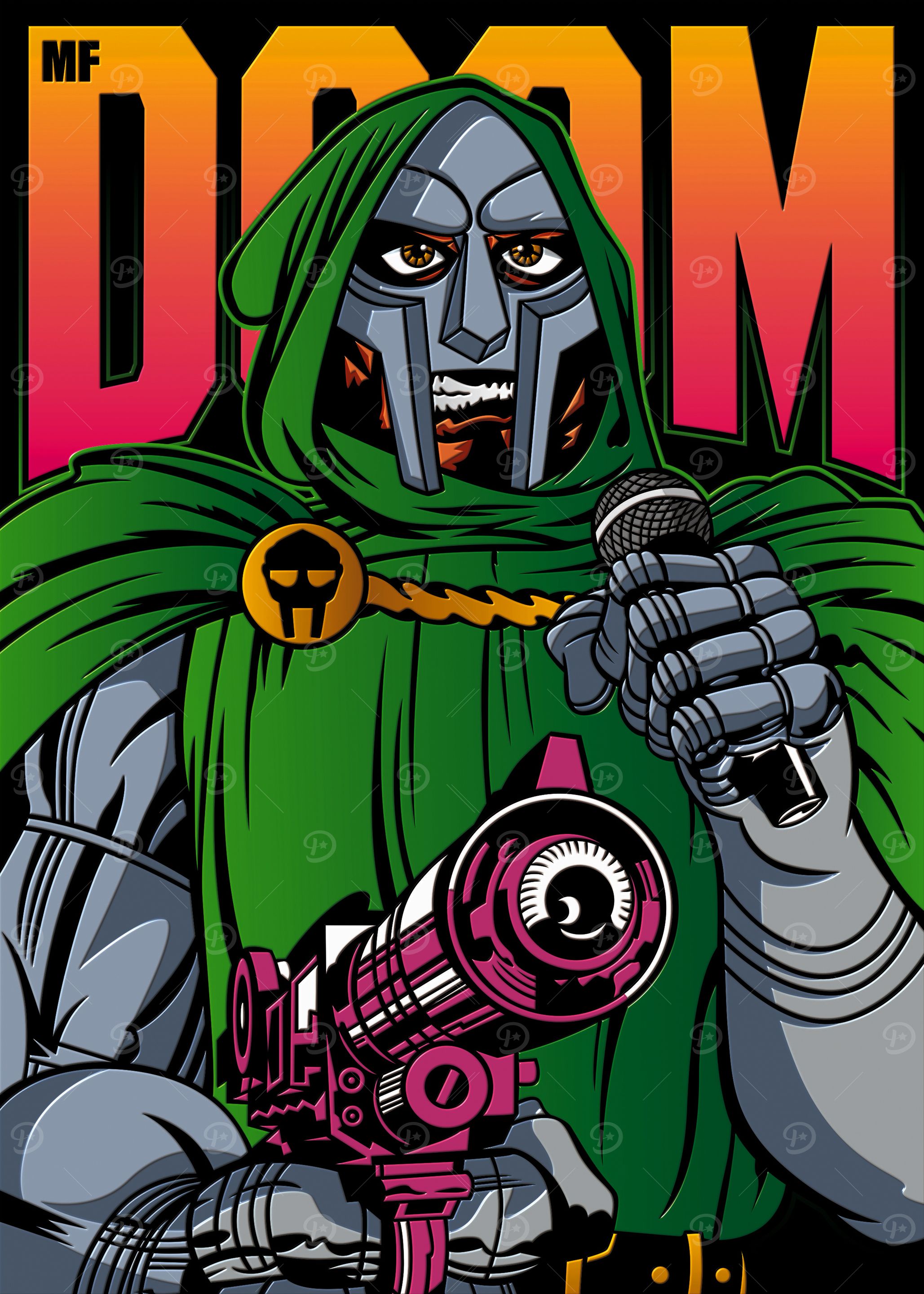 MF DOOM Illustration with Microphone and Gun