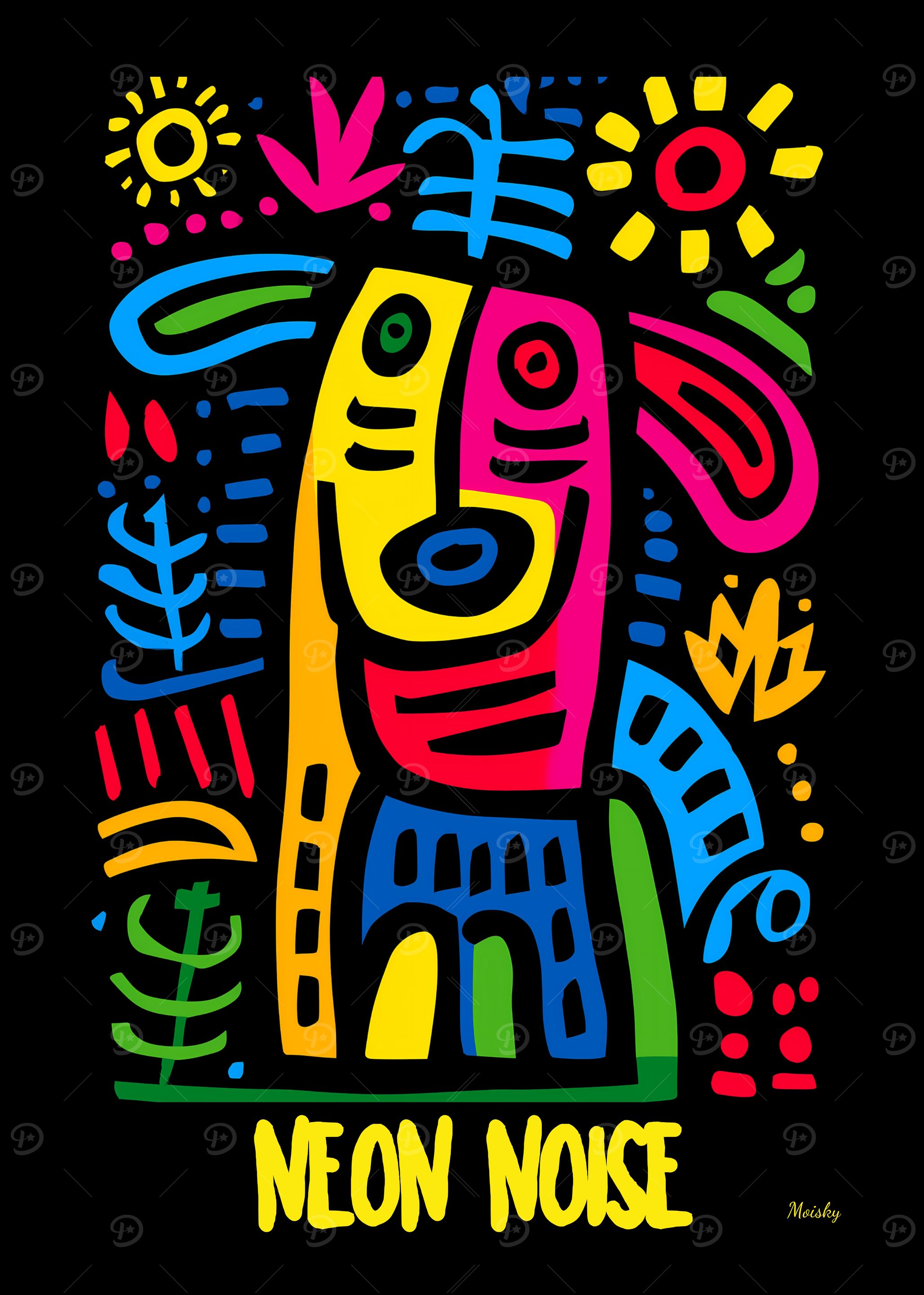 Neon Noise Dog – Abstract Tribal Pop Art