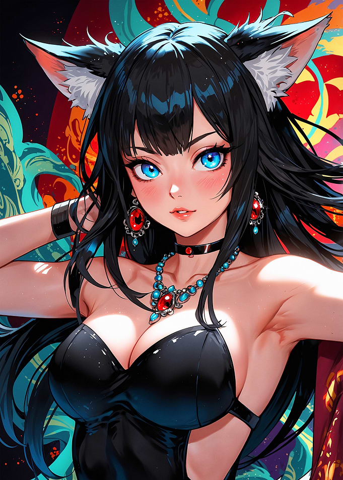 Cute Anime Woman with Cat Ears