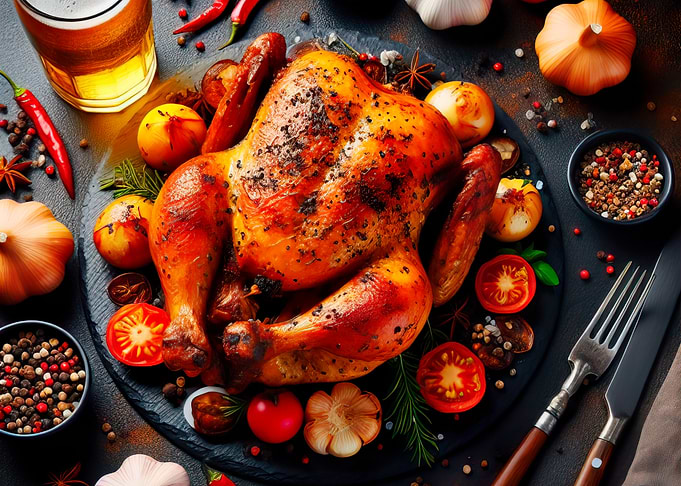 Roasted Chicken with Vegetables and Beer