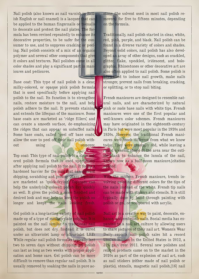 Nail Polish Bottle on Text Background