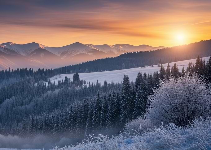 Winter Mountain Landscape at Sunrise