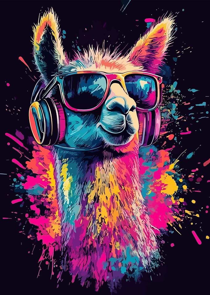 Cool Llama with Headphones and Sunglasses