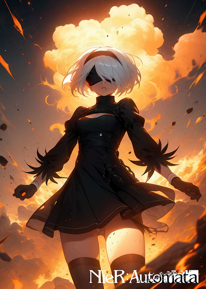 2B NieR:Automata in Fiery Landscape