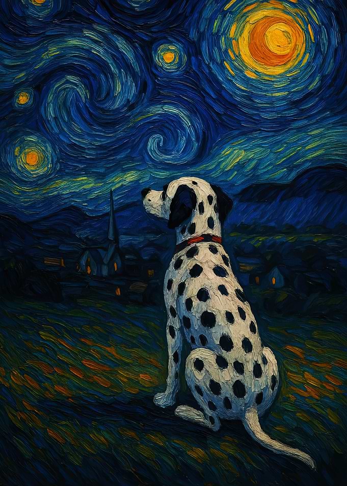 Dalmatian Dog in Starry Night Style