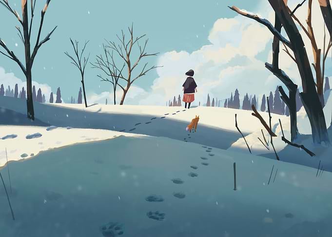 Winter Walk with Fox