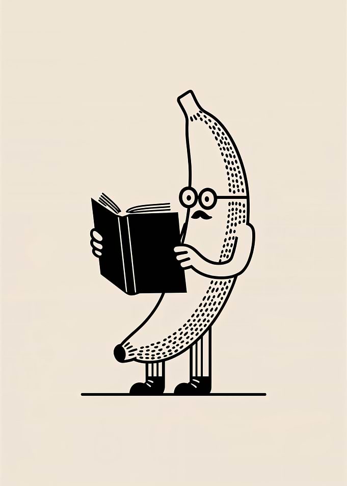 Banana reading a book