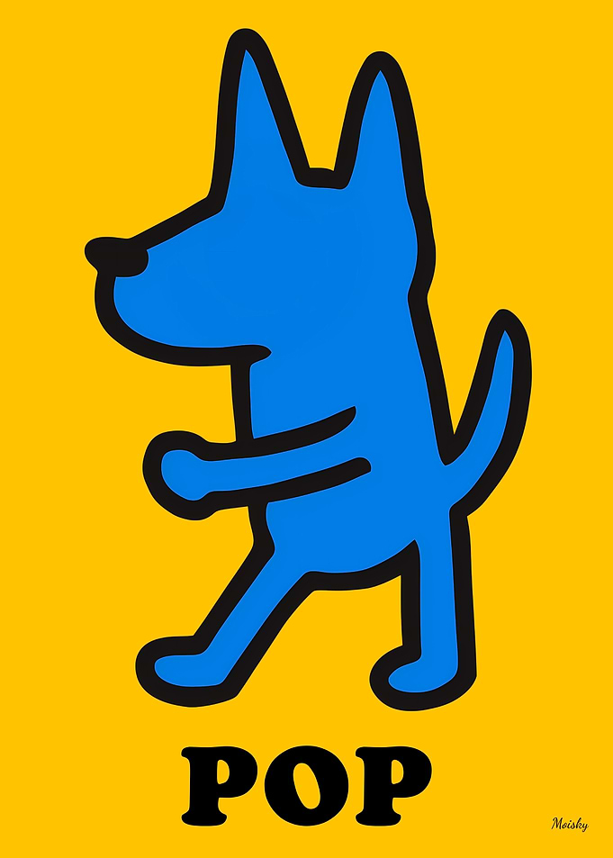 POP Dog – Blue Silhouette on Yellow
