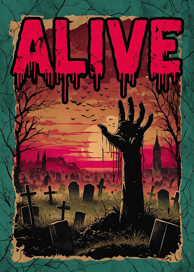 Alive Zombie Hand Graveyard Illustration