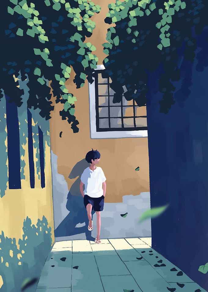 Boy in Alleyway Digital Art