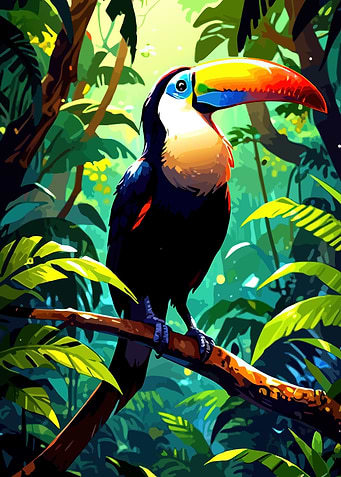 Colorful Toucan in Lush Jungle Setting