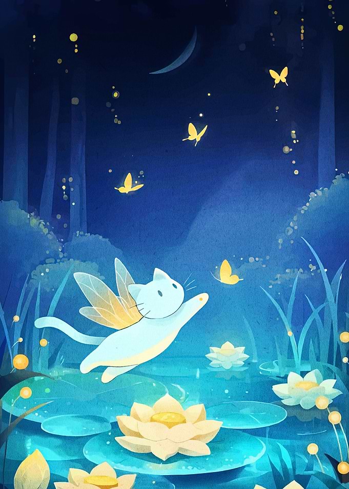 Fairy Cat in a Magical Pond