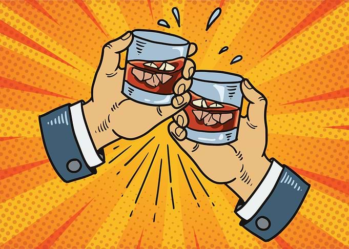 Cheers with Whiskey in Pop Art Style