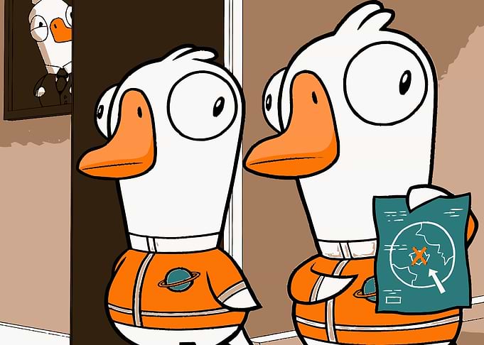 Cartoon Ducks in Space Suits