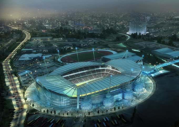 Aerial view of a modern stadium