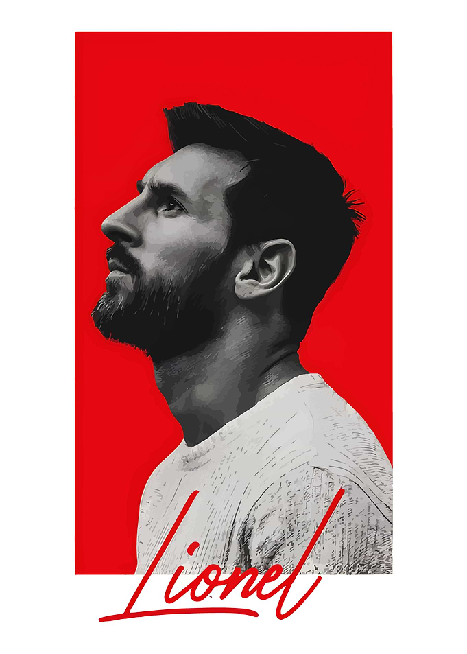 Lionel Messi Portrait on Red Background