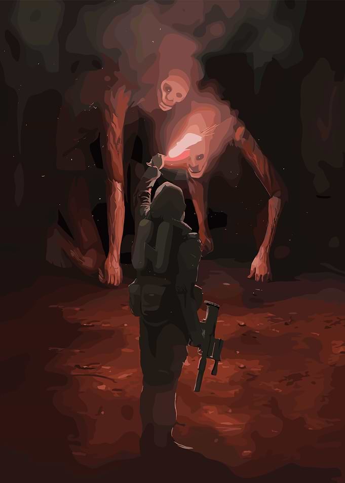 Confrontation with Monsters in Dark Setting
