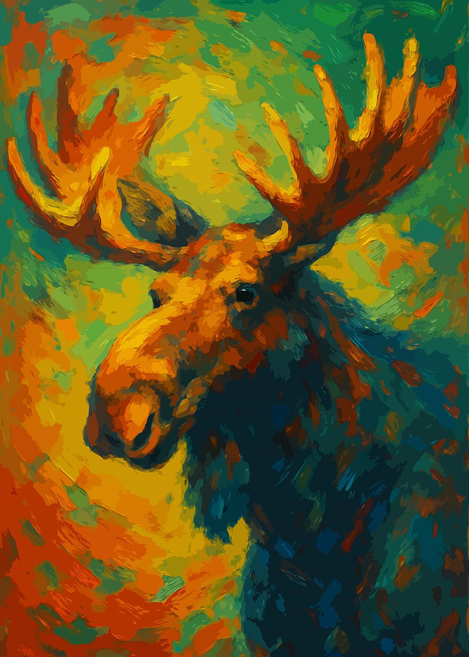 Moose Painting with Vibrant Colors Art