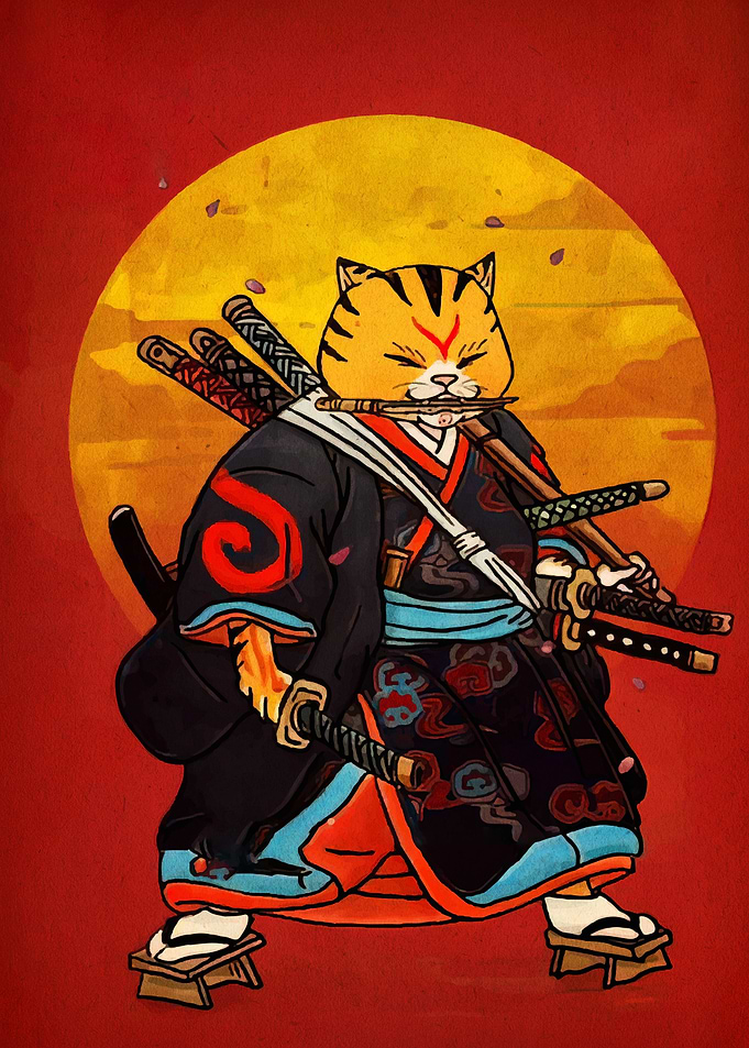 Samurai Cat with Swords