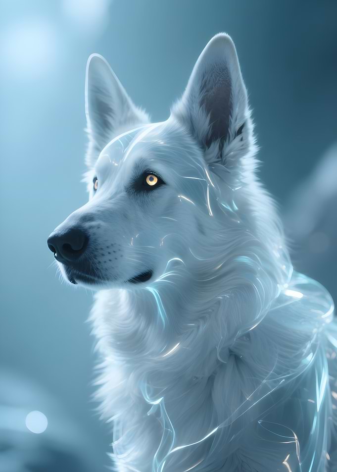 Glowing White Dog Portrait