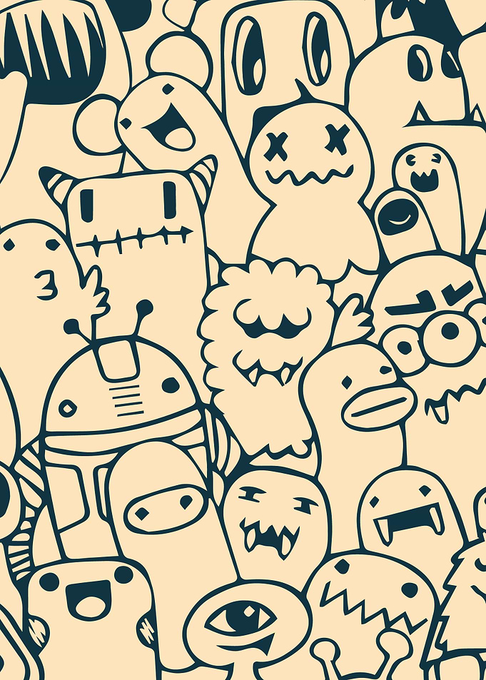 Cartoon Monster Doodle Pattern