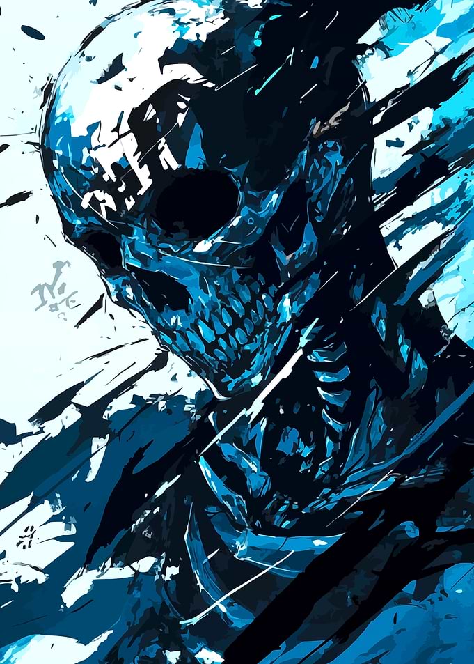 Abstract Blue Skull Digital Art