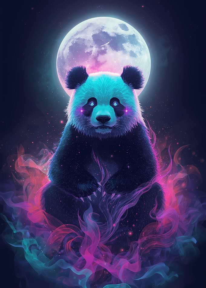 Mystical Panda with Moon and Smoke