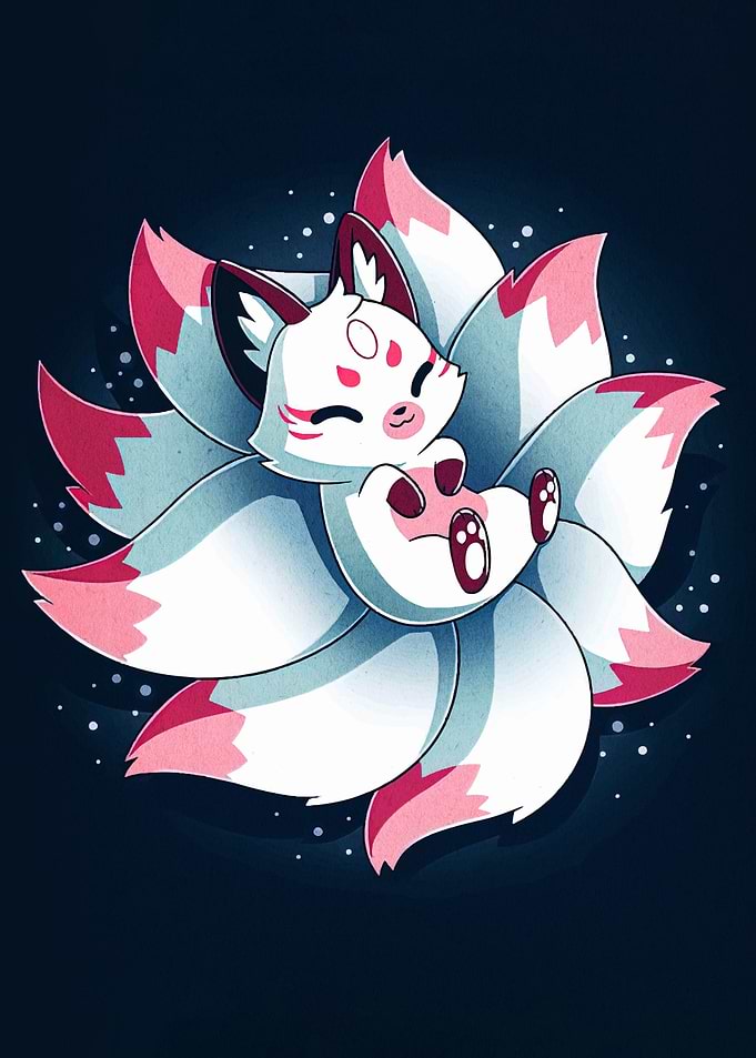 Cute Nine-Tailed Fox Cartoon Illustration