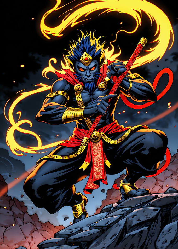 Monkey King with Staff Comic Art