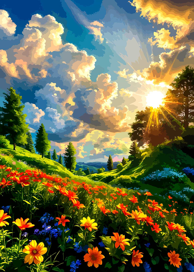 Floral Meadow Under a Sunny Sky