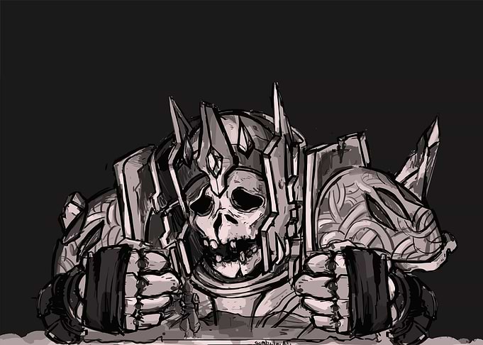 Skeletal Knight in Armor Illustration
