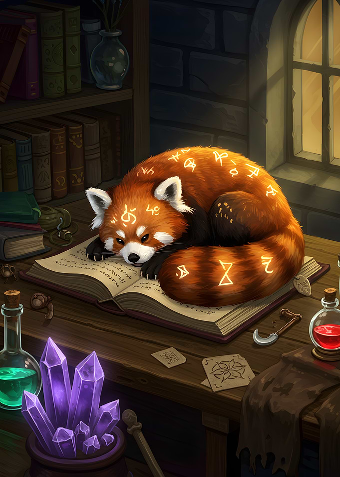 Magical Red Panda on Spellbook