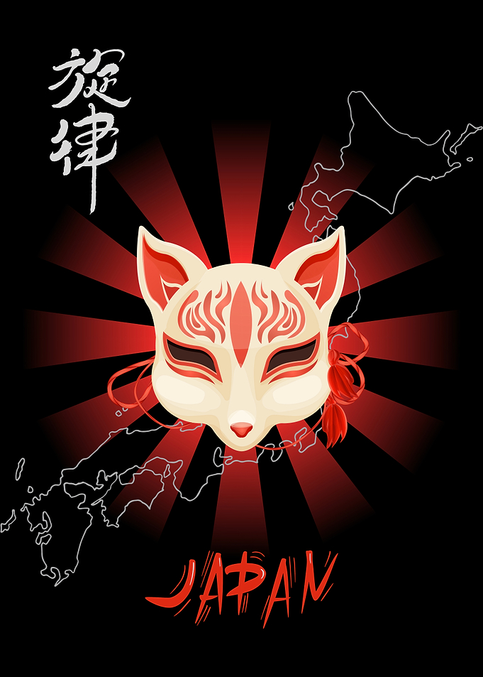 Japanese Fox Mask with Japan Map