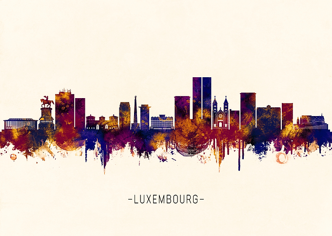 Luxembourg City Skyline Watercolor Silhouette