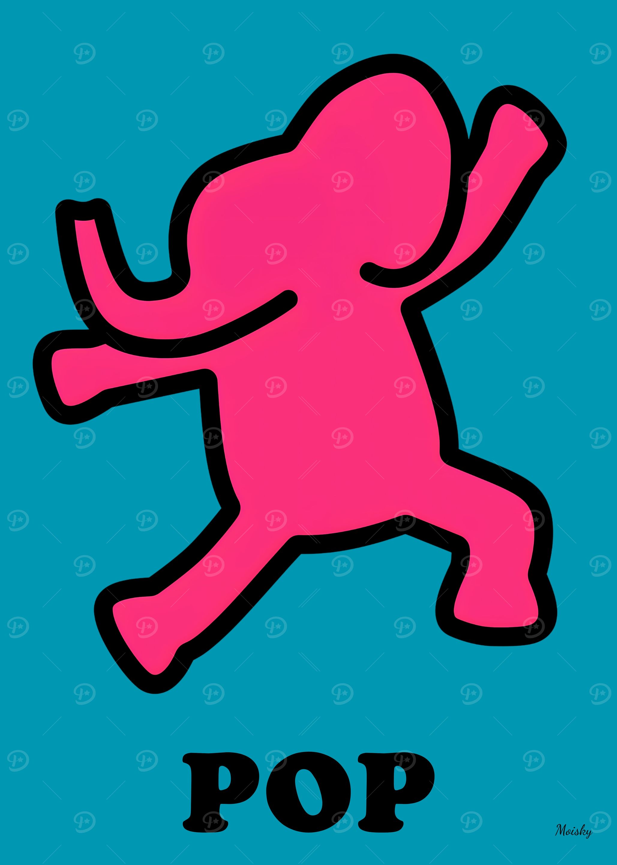 POP Elephant – Pink Silhouette on Teal