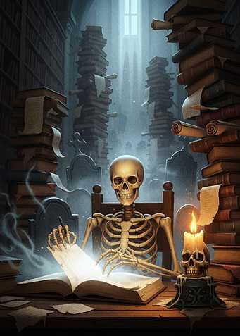 Skeleton Writer in Library