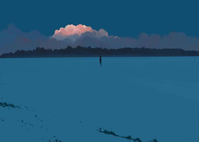 Solitary Figure in a Blue Landscape