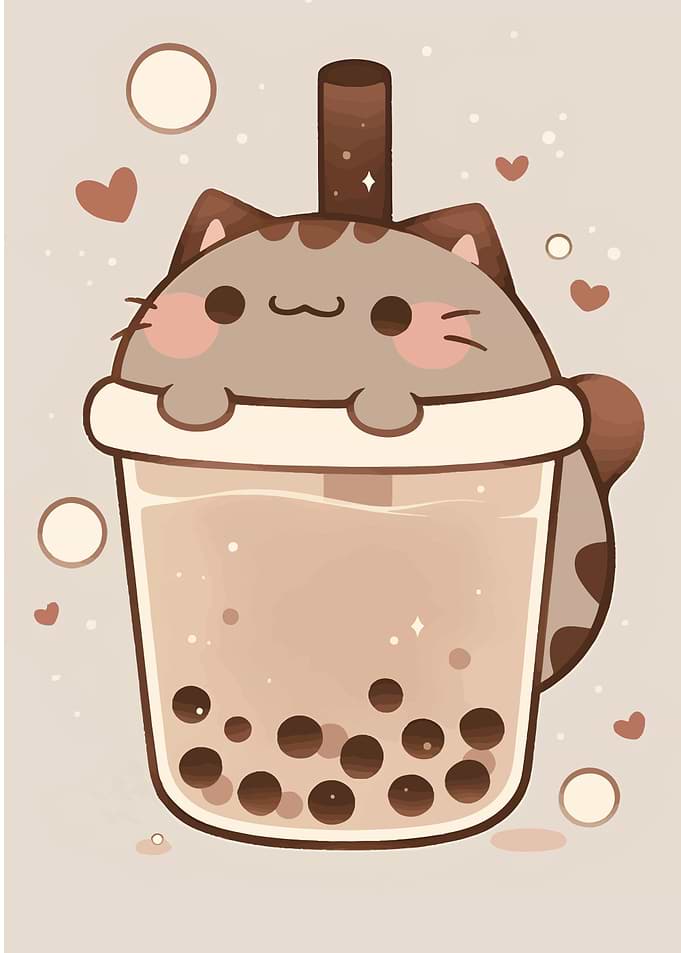 Cute Cat Boba Tea Illustration