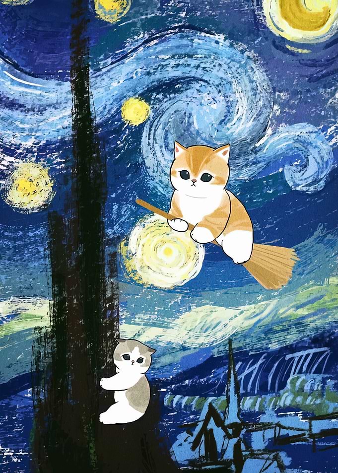Cats in Starry Night Style