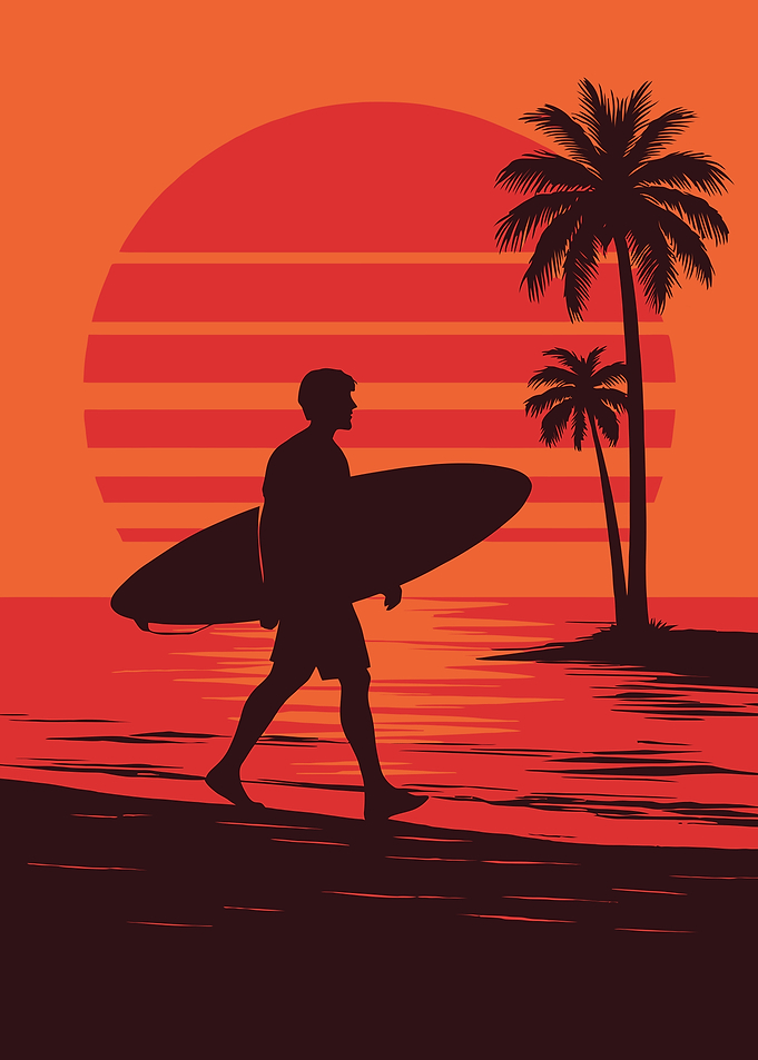 Retro Surf Sunset – Tropical Beach Wall Art
