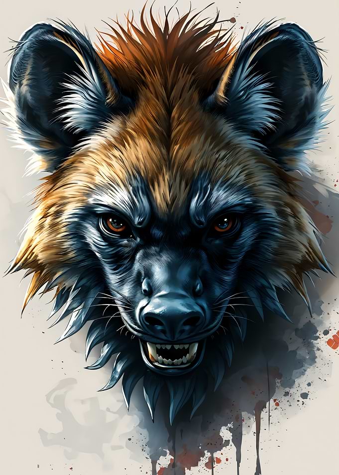 Hyena Portrait with Watercolor Effect