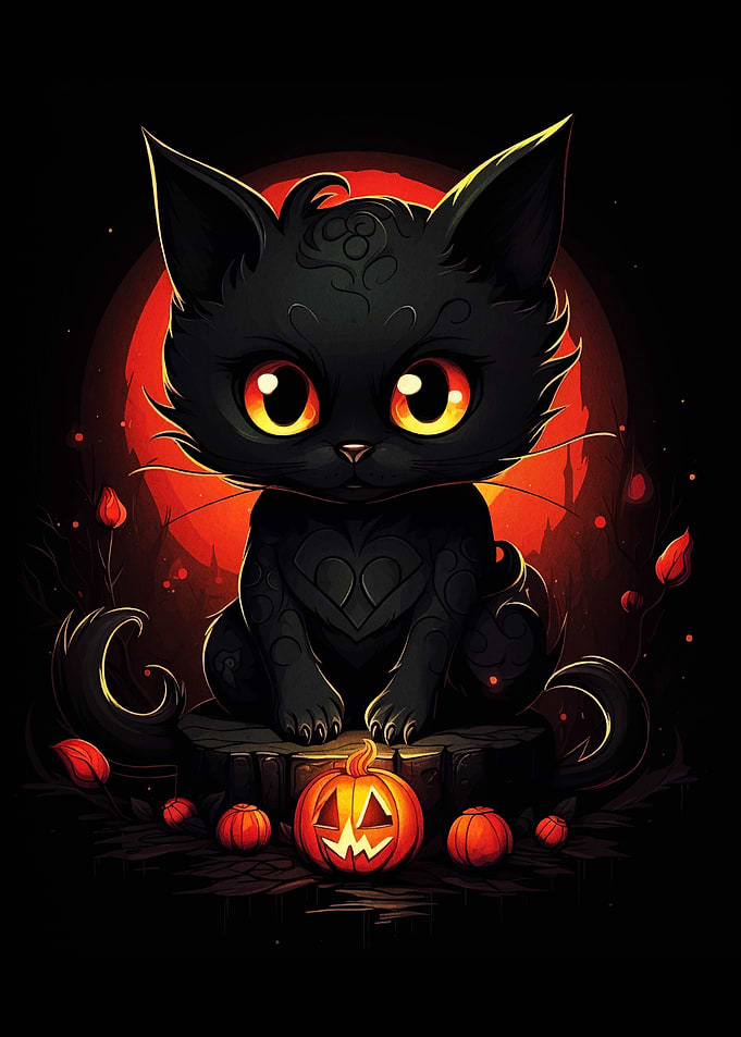 Halloween Black Cat with Pumpkin