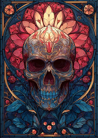 Stained Glass Skull with Floral Design