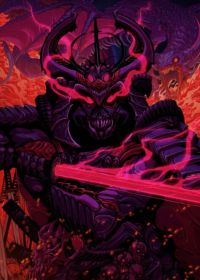 Demonic Samurai Warrior with Dragons