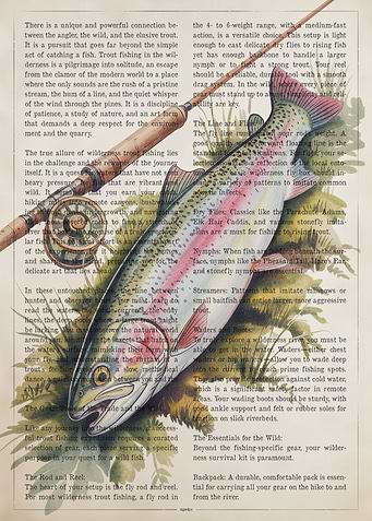 Trout Fishing Illustration on Text Background