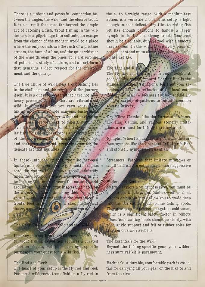 Trout Fishing Illustration on Text Background